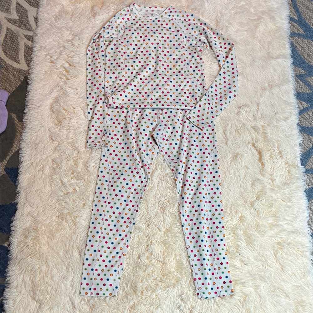 Lands' End Kids Pajama Set - White with Red and Green Dots